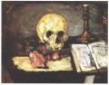 Still life with skull candle and book Paul Cezanne